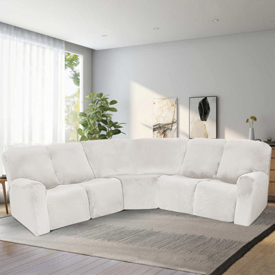 Velvet Stretch 7-Piece Sectional Sofa Covers-Reclining Couch Covers For L Shape Sofa-Washable