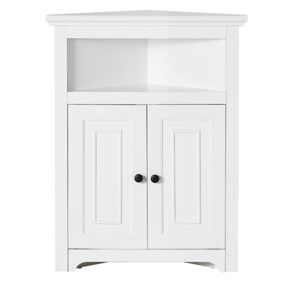 32" Corner Storage Cabinet, 3 Tiers Small Storage Cabinet with 2 Wooden Doors & Adjustable Shelves, Freestanding Corner Kitchen Cabinet for Living Roo by Winston Porter