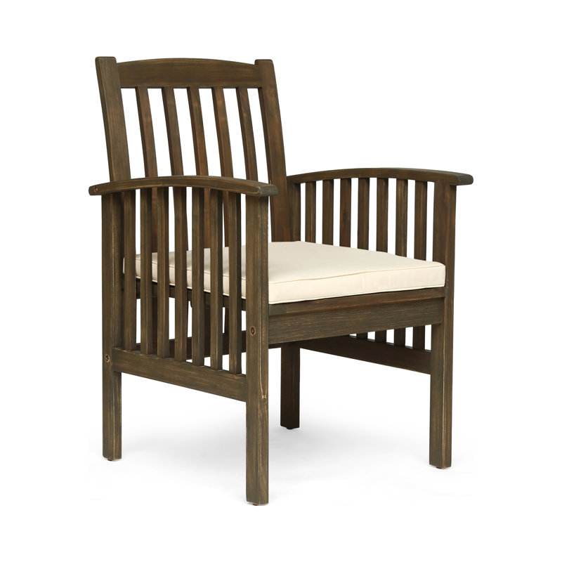 Chaise de salle à manger en acacia, 2 pièces avec 2 coussins, Crème, Gris