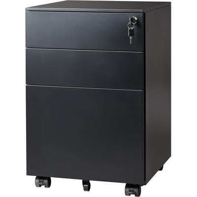 Locking 3 Drawer Rolling File Cabinet, Fully Assembled Except Casters by Inbox Zero