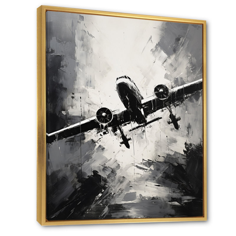 «Monochromatique Plane Soaring II», art mural avion, H 32 po x l 24 po x P 1 po, Cadre flottant doré