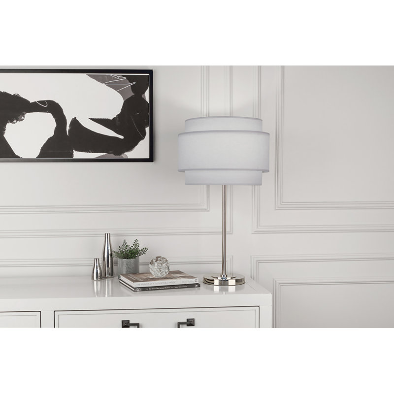 Decker Table Lamp, Polished Nickel, Pearl Gray