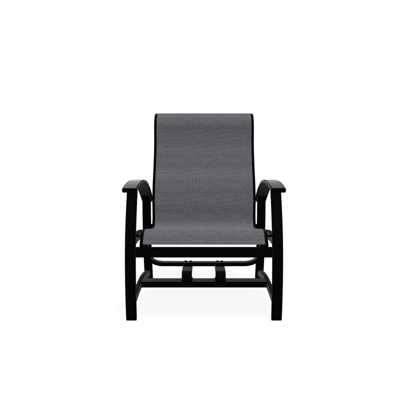 Belle Isle Sling Aluminum Frame Hidden Motion Chat/Lounge Chair With Marine Grade Polymer Arm Accent, Black, Ella