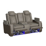 Ivy Bronx Taionna Power Motion Loveseat with Power Headrest, Led, and Console in Rocky Grey/Brown