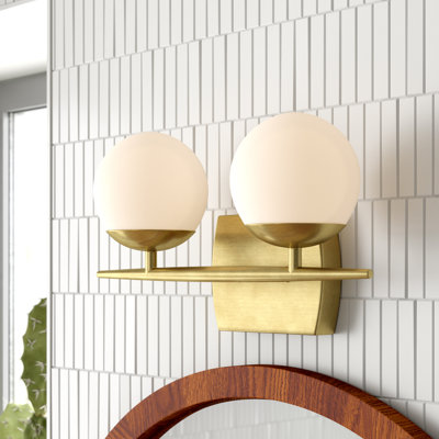 Kaylianie Natural Brass 2-Light Vanity Light with Satin Etched Opal Glass Shades