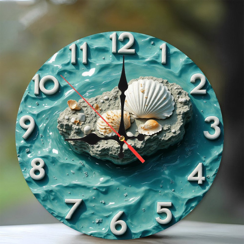 Horloge murale coquillage océan en résine bleu sarcelle