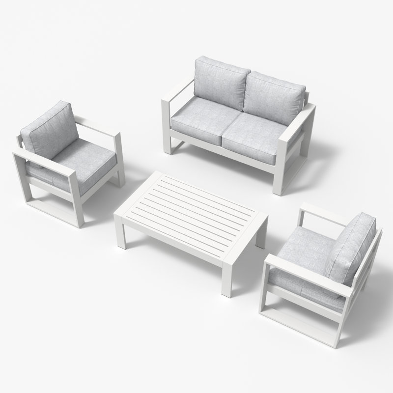 Standalone Product 4 Piece Sofa Seating Group With Cushions, Light Grey/White
