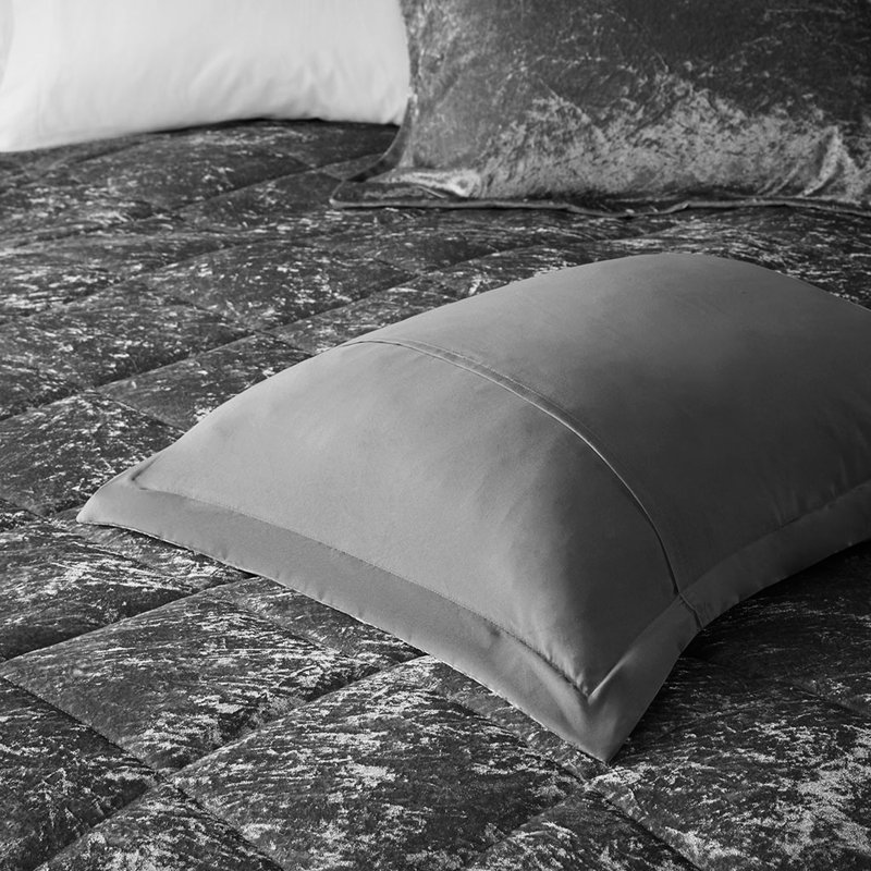 Housse de couette luxueuse en velours gris pour lit double / grand, plateau à losanges avec attaches de coin intérieures, lavable à la machine, housse incluse, 2 taies décoratives, 1 coussin double / grand