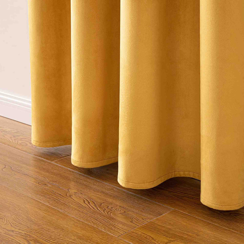 Velvet Blackout Curtain Pair (Set of 2), Mustard Yellow