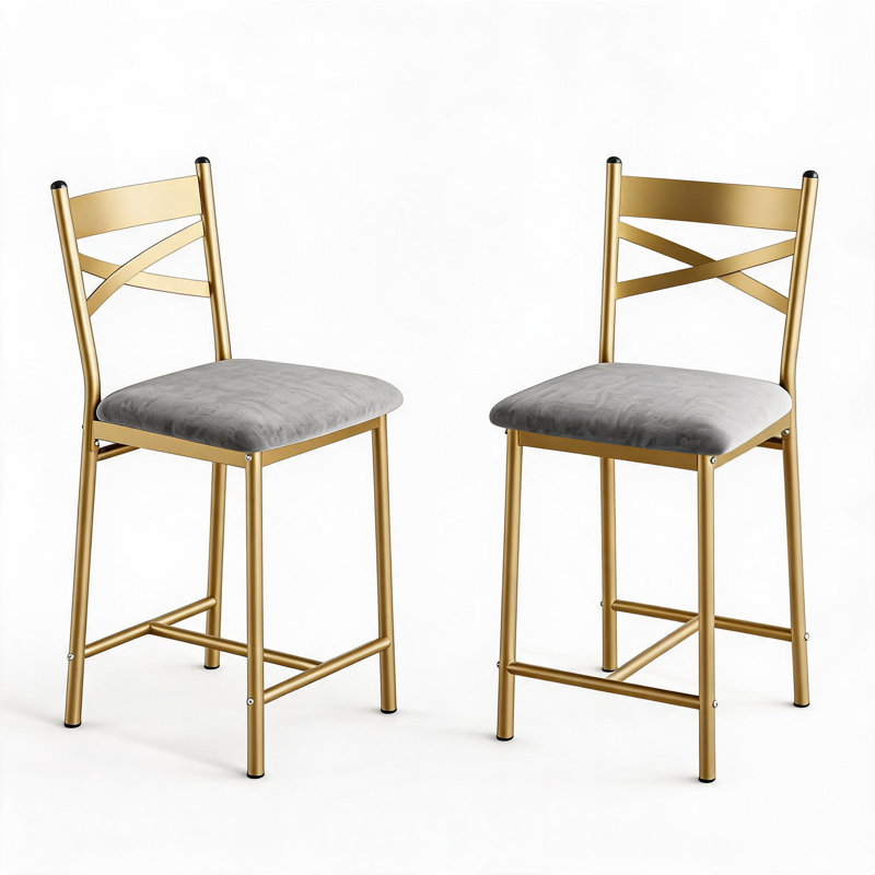 Bar Stools, Modern Counter Bar Stools with Back & Footrest, Large Seat Upholstered Island Chairs, Metal Frame Counter Height Barstool for Dining Room, Kitchen