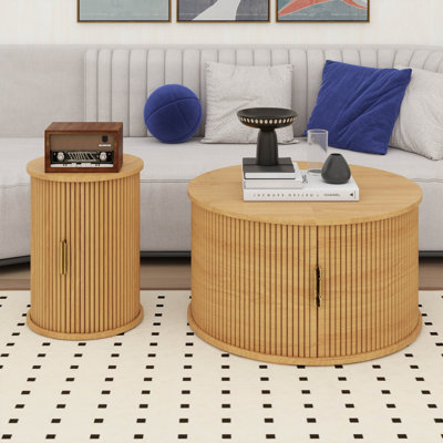 Round Coffee Table Set Of 2, Mid Century Coffee Table With Sliding Tambour Door by George Oliver