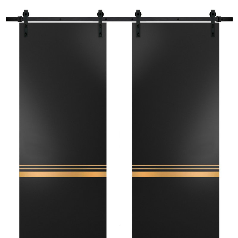 Porte de grange en bois lambrissé sans trousse de quincaillerie d'installation, Noir mat, 56 po x 84 po