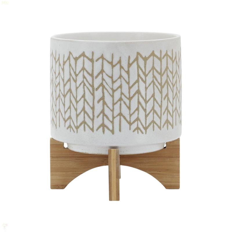 8" Chevron Planter W/ Wood Stand