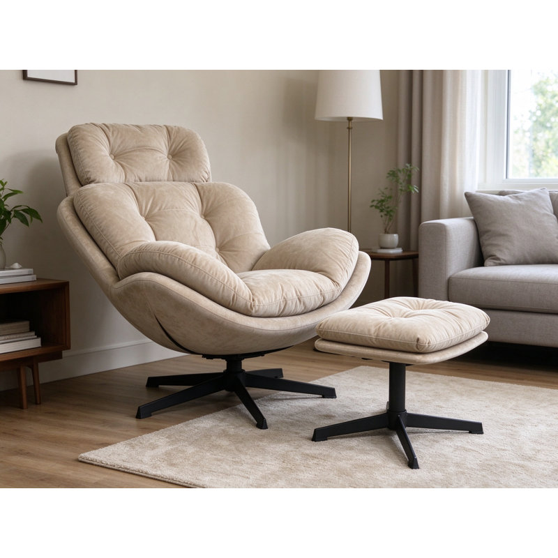 Velvet Lounge Chair With Footstool, Grey Velvet