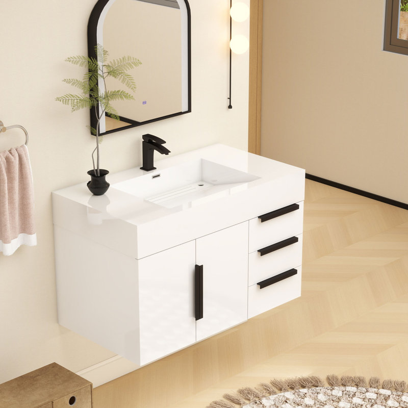 Meuble-lavabo mural simple l 36 po x P 20 po x H 22 po, Blanc