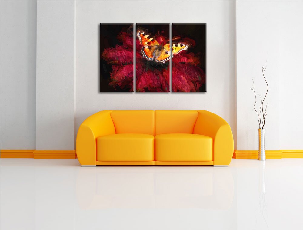 3-tlg. Leinwandbilder-Set Schmetterling auf Blume, Kunstdruck