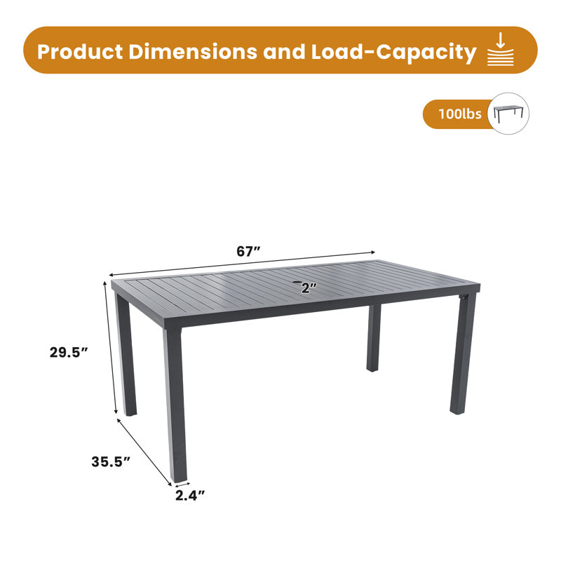 Allen Patio Rectangular Dining Table with Umbrella Hole