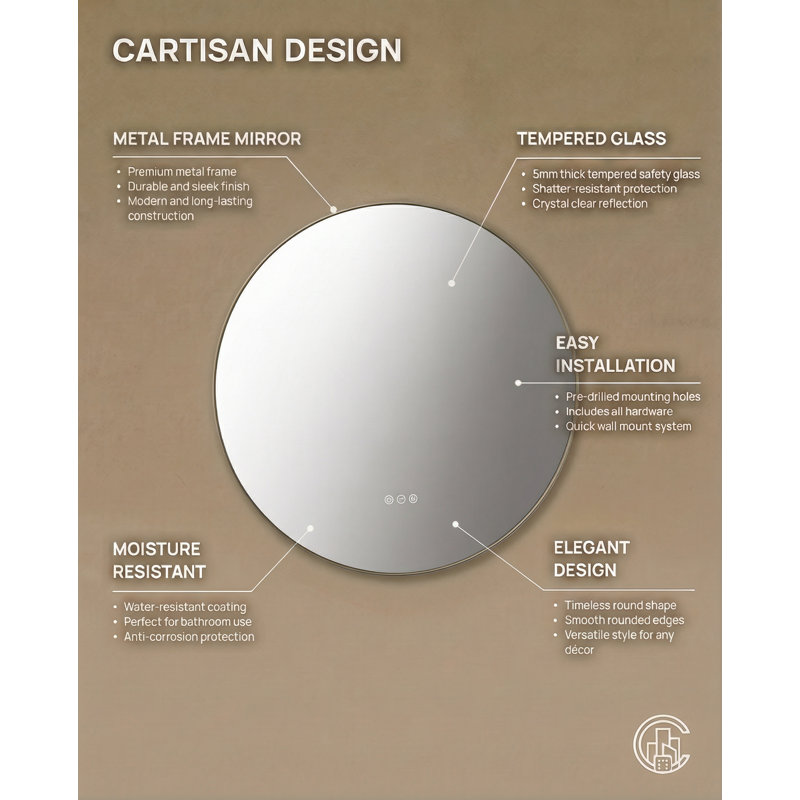 Shell LED Mirror, 29.52" x 29.52", Round, Matte Black