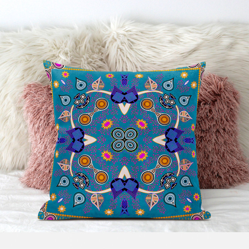 Housse et insert de coussin carré Alliona, 18 po x 18 po, Hot Mute / bleu / or