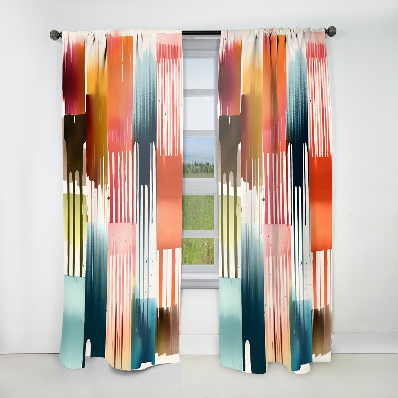 Rosellini - Expressions artistiques orange et bleu I - Rideau moderne - Velours obscurcissant - 1 panneau, L 52 po x L 63 po