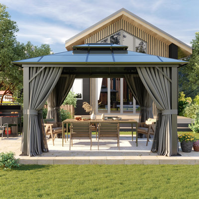 12 pi. L 10 pi. D Pavillon de jardin en métal avec double toit en polyéthylène