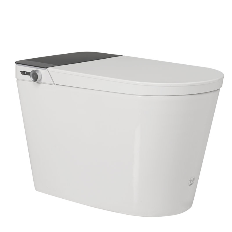 Toilette intelligente sans réservoir avec bidet intégré, ouverture et fermeture automatiques, bidet plus large avec siège chauffant, eau chaude et sèche, capteur de pied, affichage à DEL, télécommande, blanc