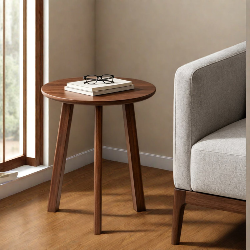 Tables de bout rondes, bois d'hévéa massif, table d'appoint compacte moderne pour la maison