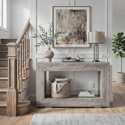 Console de style champêtre à 2 niveaux, table d'appoint avec prise électrique, table d'entrée avec rangement