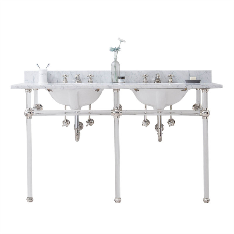 Empire Stone Oval Console Bathroom Sink with Faucet and Overflow, Polished Nickel