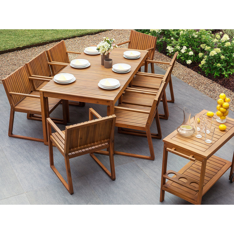 Iwar 8 - Person Acacia Solid Wood Patio Dining Set Rectangular Table