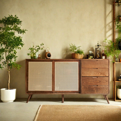 Solid wood rattan sideboard