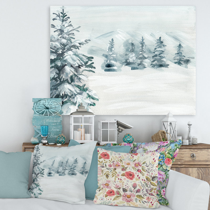 Snowy Pine Trees - Paysages, art mural, H 16 po x l 32 po x p 1 po, Toile tendue