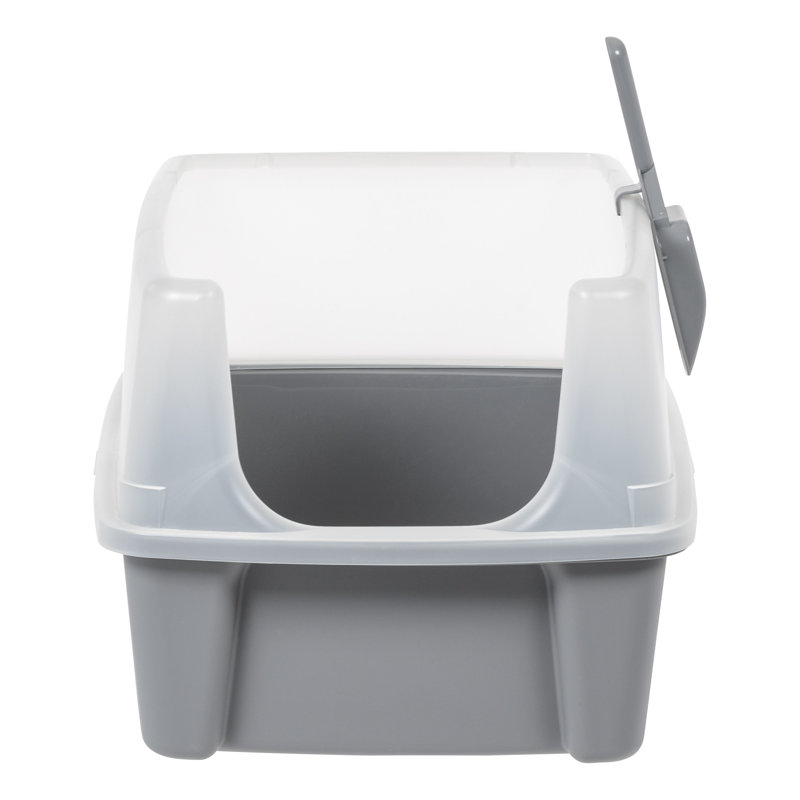 Gray Plastic Enclosed Cat Litter Box with Scoop
