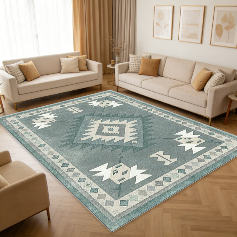 Teal Southwestern carpet-easy to clean, machine-washable, soft and comfortable; suitable for door mats, kitchens, living rooms, bedrooms, corridors, and laundry areas. Easy to clean, durable carpet for home decoration.