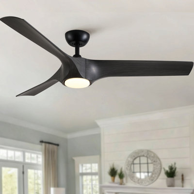 56" Modern Farmhouse Reversible Quiet Motor Ceiling Fan Light With Dark Gray ABS Blades