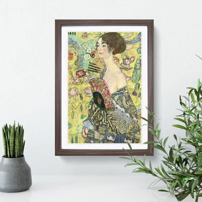 Lady with a Fan by Gustav Klimt - Framed Print