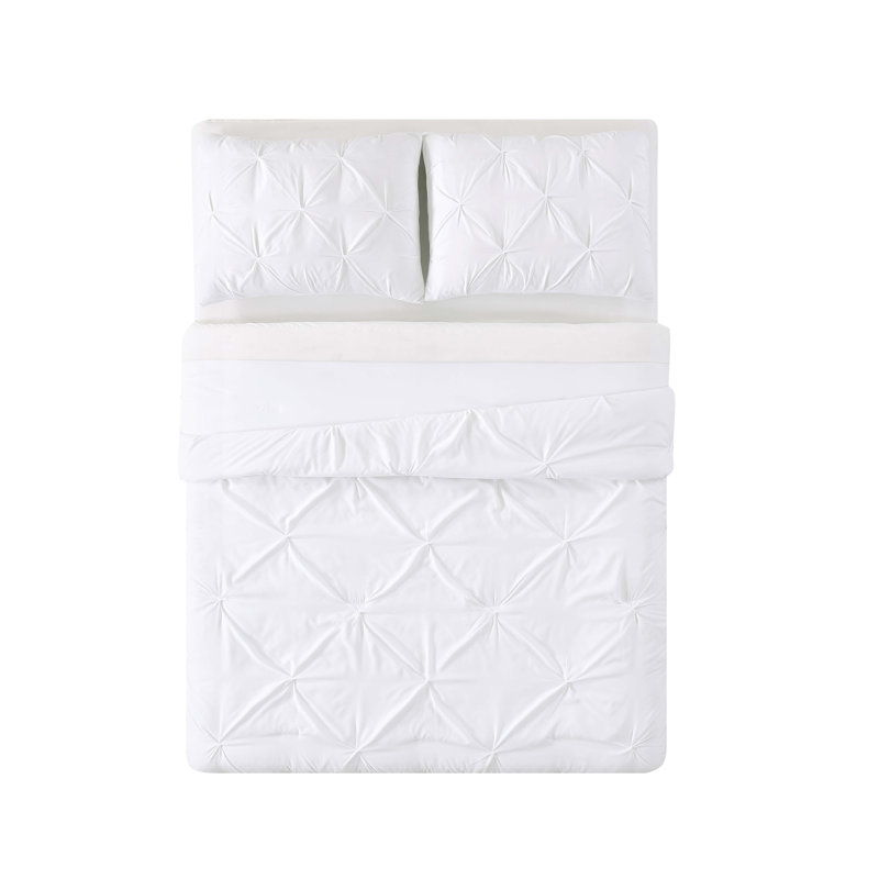 Solid Modern & Contemporary Comforter Set, Full/Queen Comforter + 2 Standard Shams, White