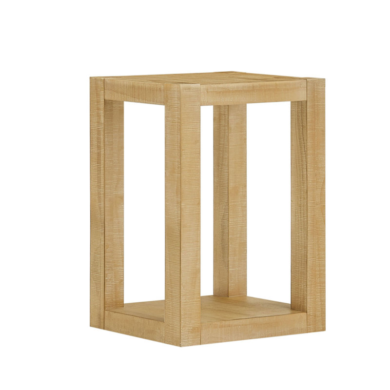  14 Inch Side Table, Modern Rectangular 2 Tier End Table with Open Block Frame for Living Room Sofa, Natural