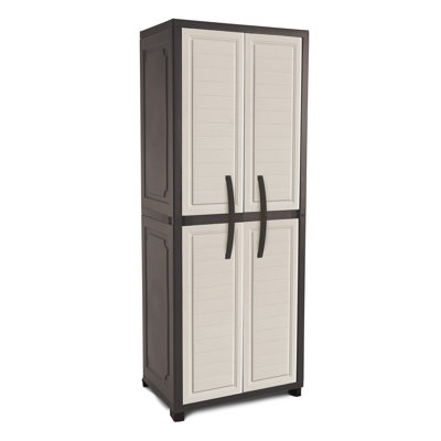 Heavy Duty Large Storage Cabinet with 2 Doors, Beige/Espresso