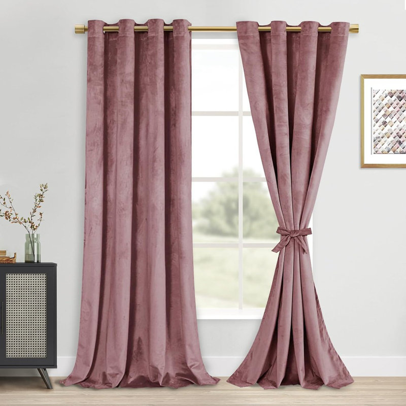 Velvet Curtains 96 Inches With Tiebacks - Elegant Room Darkening Bundleable Grommet Window Curtains Neutral Style Window Dressing For Bedroom/Living Room, W52 X L96, 2 Panels