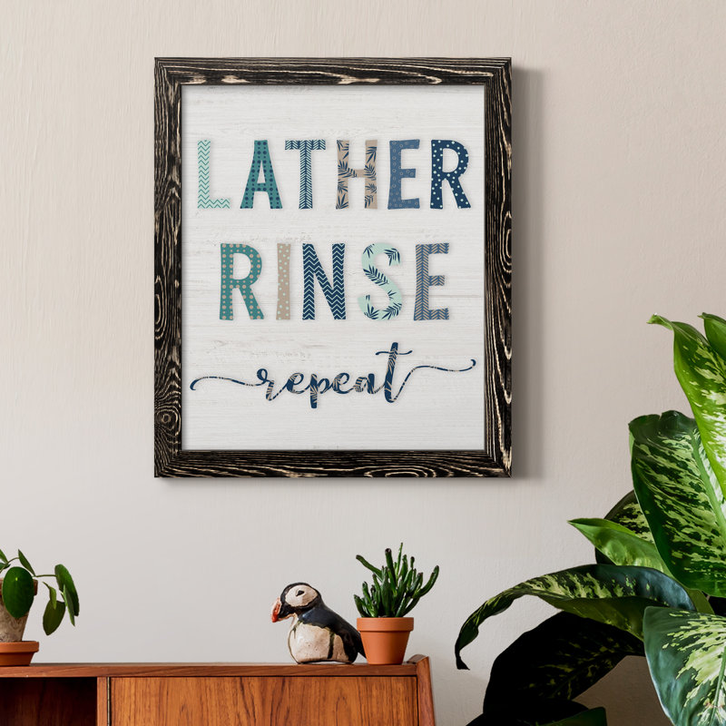 Lather Rinse Répétition - cadre photo, art textuel sur toile, H 20 po x l 17 po x P 1,5 po, Cadre noir