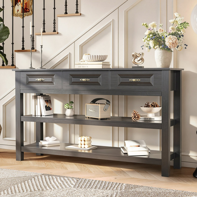 Console de style Morden de 63 po avec 3 tiroirs et 2 tablettes de présentation Hann, Taupe