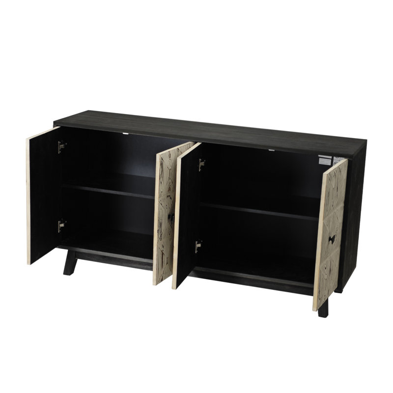 Buffet rétro à 4 portes avec rangement spacieux, finition délavée et fabrication durable pour une utilisation polyvalente à la maison