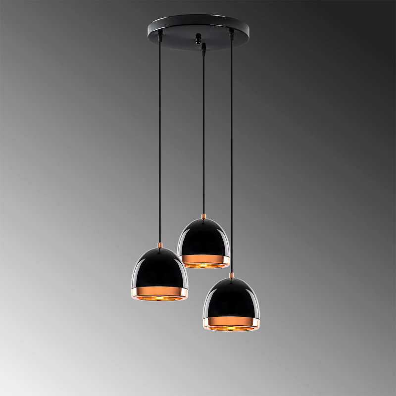 Luminaire suspendu en forme de dôme à 3 lumières, Noir