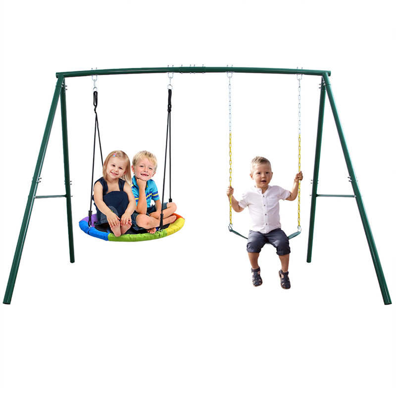 440lbs 2 Seat Swing Set with Belt and Saucer Swing