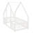 Wooden House Shaped Floor Bed With Fence And Guardrails-624547198