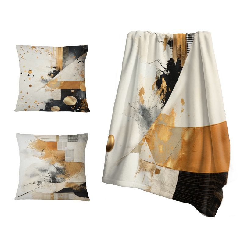 Grey And Gold Sunset Collage VI - Abstract Collages Soft Throw Blanket And Pillow Set