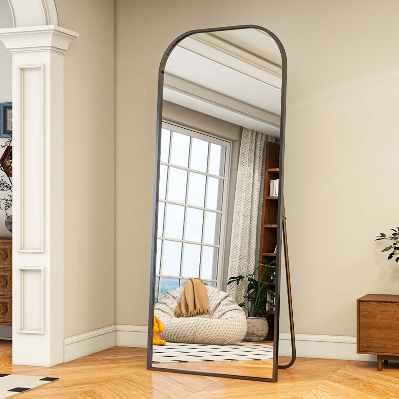 Marialys Aluminum Rectangle Floor Mirror, Black