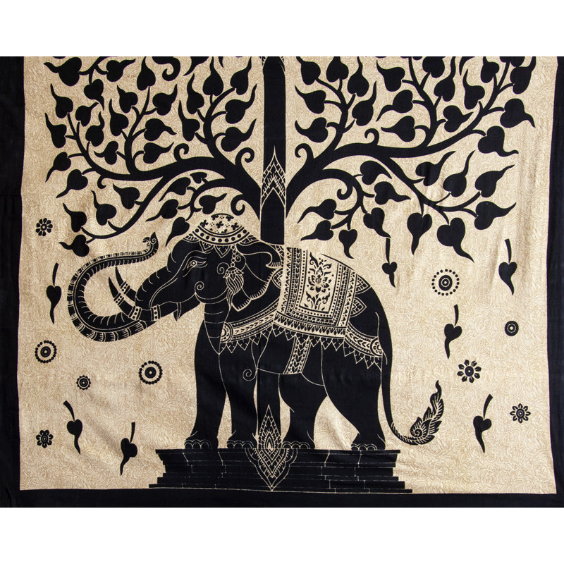Tapisserie en coton éléphant sous un arbre