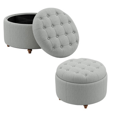 Upholstered Round Storage Ottoman with Tufted Cushion